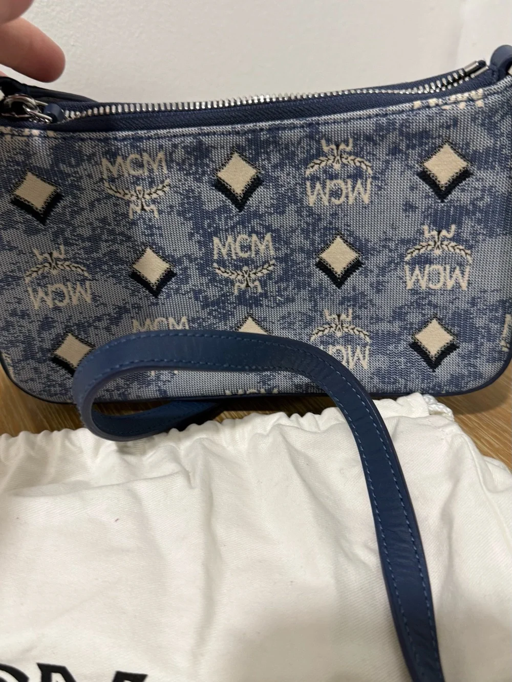 MCM Navy Leather Trim Pouch